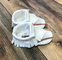 Load image into Gallery viewer, Baseball Faux Leather Moccasins | Newborn size up to 18 M