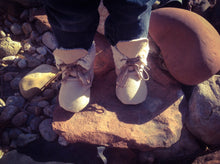 Load image into Gallery viewer, Winter Lace Up Baby Boots | Tan Faux Suede and Sherpa | Newborn size up to 4T