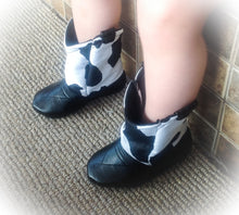 Load image into Gallery viewer, Cow Print Cowgirl Boots with Faux Leather & Bows