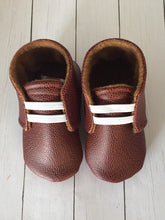 Load image into Gallery viewer, Football Leather Baby Shoes, Football Burp Cloth, and Football Seat Belt Covers Gift Set