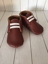 Load image into Gallery viewer, Football Leather Baby Shoes, Football Burp Cloth, and Football Seat Belt Covers Gift Set