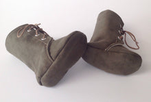 Load image into Gallery viewer, Green Faux Suede Baby Combat Boots