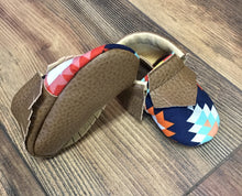 Load image into Gallery viewer, Aztec Print Baby Moccasins | Newborn size up to 24 M