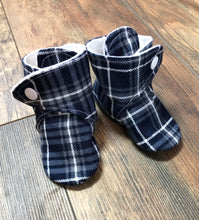 Load image into Gallery viewer, Blue Plaid Flannel Snap Boots