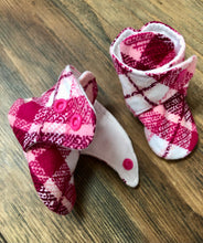 Load image into Gallery viewer, Dusty Pink Plaid Flannel Snap Boots
