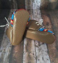 Load image into Gallery viewer, Serape and Faux Brown Leather Baby Shoes | Newborn size up to 18 Months