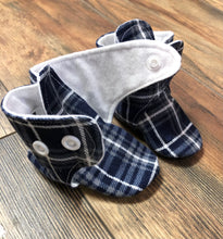 Load image into Gallery viewer, Blue Plaid Flannel Snap Boots