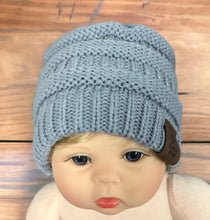 Load image into Gallery viewer, Knit Baby Beanie Hat - Gray, Black/white or Navy