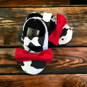 Cow Print Baby Girl Shoes with Bows | Newborn size up to 24 Months
