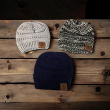 Load image into Gallery viewer, Knit Baby Beanie Hat - Gray, Black/white or Navy