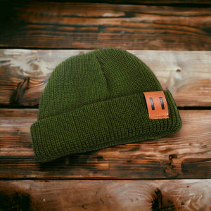Knit Baby Beanie Hat - Dk Green or Beige
