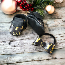 Load image into Gallery viewer, Christmas Deer Moccasins with Hair Bow | 6-9 M ONLY