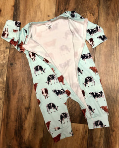 Aqua Romper with Cows
