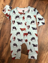 Load image into Gallery viewer, Aqua Romper with Cows