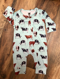 Aqua Romper with Cows