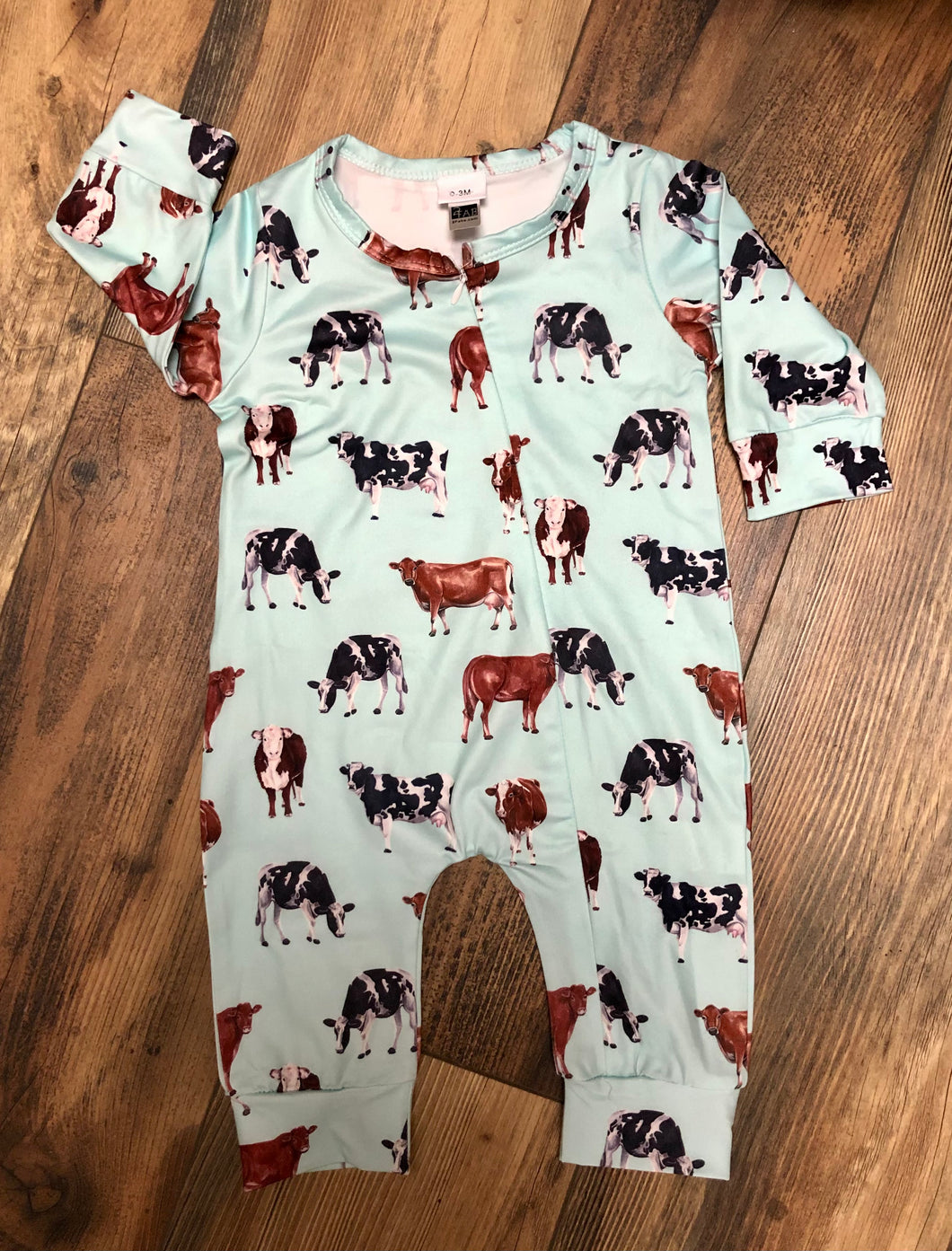Aqua Romper with Cows