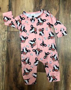 Pink Romper with Cows