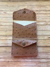 Load image into Gallery viewer, Light Brown Cow Print with Brown Ostrich | Tri-Fold Billfold