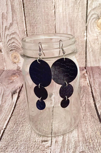 Black 3 Tier Faux Leather Earrings | 2