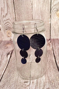 Black 3 Tier Faux Leather Earrings | 2"
