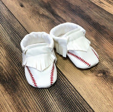 Load image into Gallery viewer, Baseball Faux Leather Moccasins | Newborn size up to 18 M