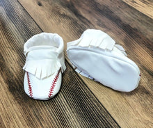 Load image into Gallery viewer, Baseball Faux Leather Moccasins | Newborn size up to 18 M