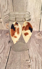Load image into Gallery viewer, Brown / Ivory Fur Cow Print Earrings | 2.5&quot;