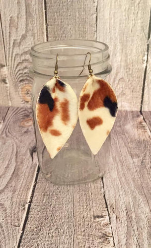 Brown / Ivory Fur Cow Print Earrings | 2.5