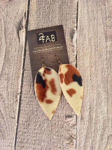 Brown / Ivory Fur Cow Print Earrings | 2.5"