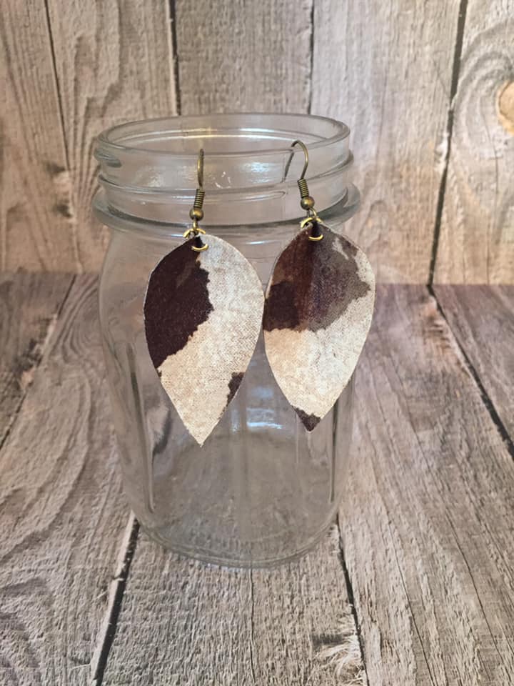Brown / Ivory Cow Print Earrings | 2