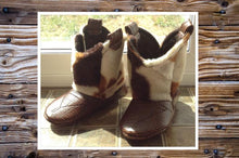 Load image into Gallery viewer, Brown &amp; Ivory Cow Print FUR Baby Cowboy Boots