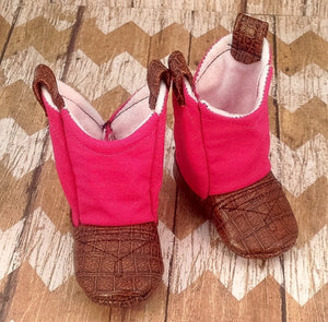 Hot Pink Baby Cowboy Boots with Faux Leather