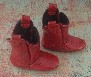 Red Faux Leather Baby Cowboy Boots | Newborn to 24 Month in Sizes