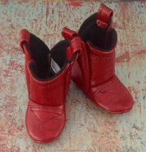 Load image into Gallery viewer, Red Faux Leather Baby Cowboy Boots | Newborn to 24 Month in Sizes