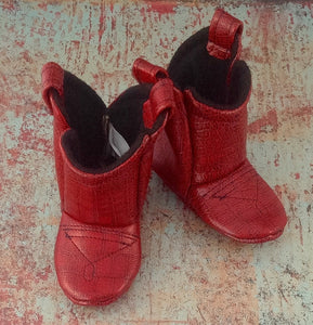 Red Faux Leather Baby Cowboy Boots | Newborn to 24 Month in Sizes