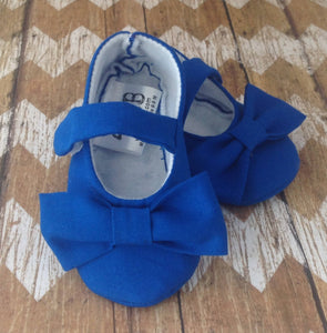 Royal Blue Baby Girl Shoes with Bows | Newborn size up to 24 Months