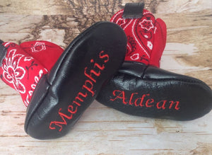 Bandana Print Baby Cowboy Boots with Black Leather | Newborn size up to 24 Months