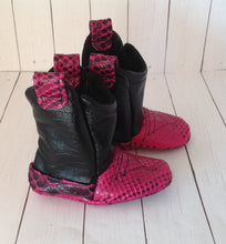 Load image into Gallery viewer, Pink Faux Snake Skin Baby Cowboy Boots with Leather | Newborn to 24 Month Sizes