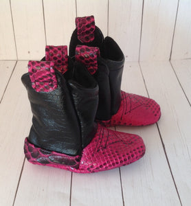 Pink Faux Snake Skin Baby Cowboy Boots with Leather | Newborn to 24 Month Sizes