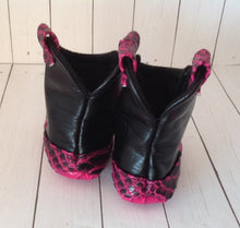 Load image into Gallery viewer, Pink Faux Snake Skin Baby Cowboy Boots with Leather | Newborn to 24 Month Sizes