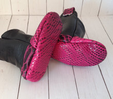 Load image into Gallery viewer, Pink Faux Snake Skin Baby Cowboy Boots with Leather | Newborn to 24 Month Sizes