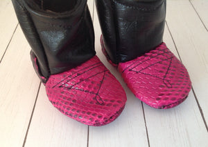 Pink Faux Snake Skin Baby Cowboy Boots with Leather | Newborn to 24 Month Sizes