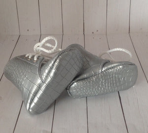 Silver Faux Leather Baby Boots | Alligator Texture | Newborn size up to 4T