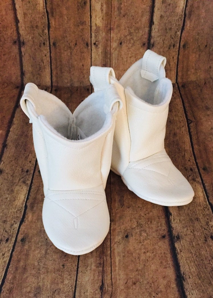 White Faux Leather Baby Cowboy Boots | Newborn to 24 Month in Sizes