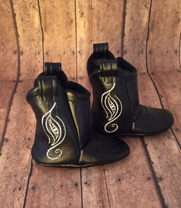 Black Faux Leather Baby Cowboy Boots and White Stitching