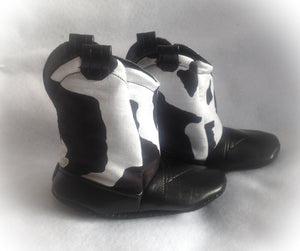 Black & White Cow Print Baby Cowboy Boots with Faux Leather