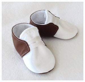Brown & White Baby Shoes with Elastic