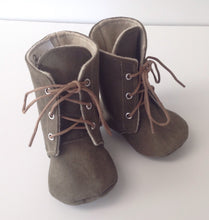 Load image into Gallery viewer, Green Faux Suede Baby Combat Boots