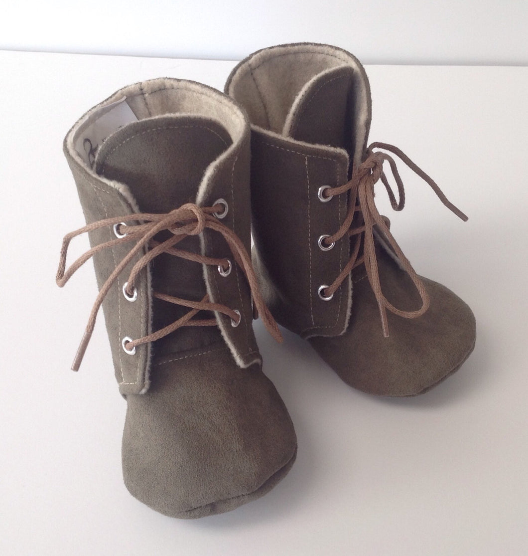 Green Faux Suede Baby Combat Boots