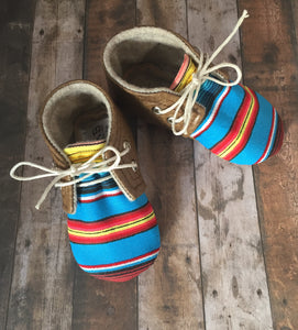 Serape and Faux Brown Leather Baby Shoes | Newborn size up to 18 Months